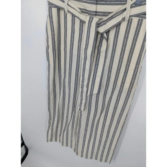 Rebecca Minkoff Wide Leg Pants Women 4 Cream Striped Belted Cotton Resort Office - Picture 3 of 12